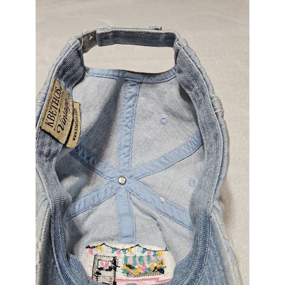 Kbethos Vintage Happy Camper Baseball Cap Hat Denim Distressed Embroidered EUC w - Picture 7 of 8
